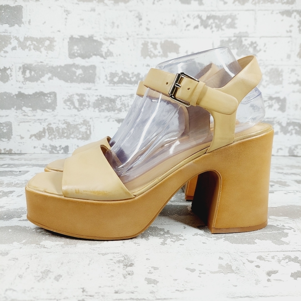 New NINE WEST Openit 9 Beige Vegan Platform Sandal D1041